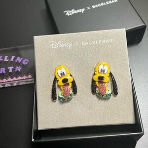 NEW BaubleBar x Disney Pluto Gold Enamel Sparkly Rhinestone Earrings